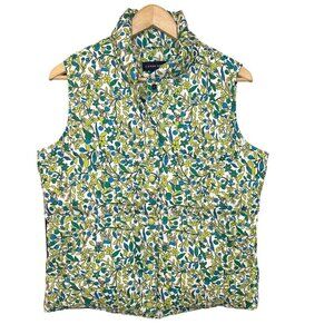 Lands' End Puffer Vest Blueberry Floral Print Goose Down Cottagecore Outdoors SM